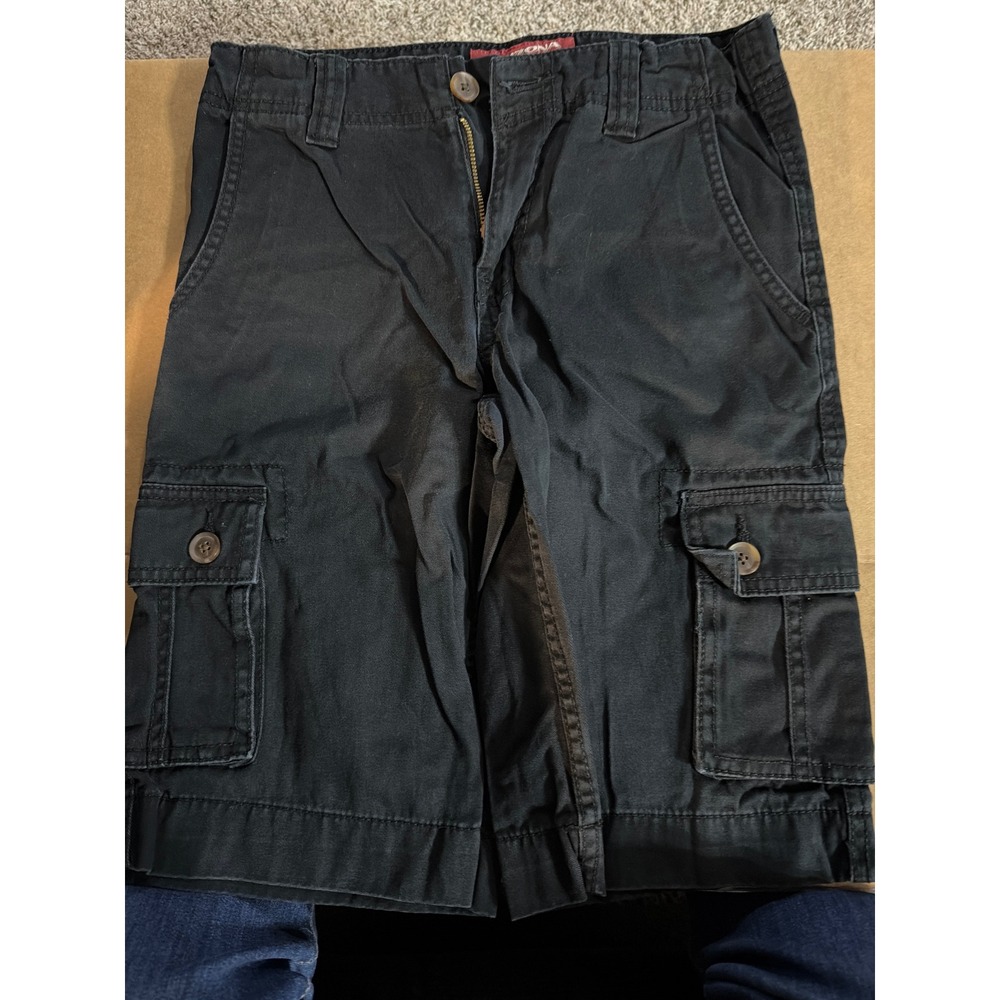 Arizona Jean Co Boys Black Cargo Shorts Regular Utility Pockets Cotton